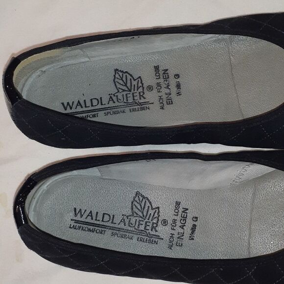 Waldlaufer Patent Leather Cap Toe & Heel Quilted Suede Flat Shoes Size 10 - Picture 5 of 9